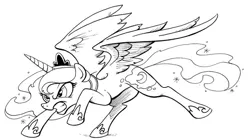 Size: 870x487 | Tagged: safe, artist:andypriceart, derpibooru import, princess luna, alicorn, pony, black and white, crown, female, grayscale, ink drawing, jewelry, lineart, mare, monochrome, regalia, simple background, solo, traditional art, white background