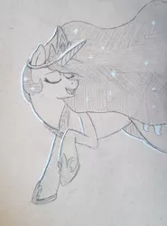 Size: 1882x2548 | Tagged: safe, artist:taggerung, derpibooru import, princess celestia, alicorn, monochrome, sketch, solo, traditional art