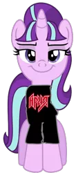 Size: 300x683 | Tagged: arija, artist:partylikeanartist, artist:ziomal1987, clothes, derpibooru import, edit, metal, rock, safe, shirt, simple background, solo, starlight glimmer, .svg available, transparent background, vector, vector edit, ария