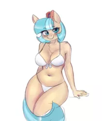 Size: 2344x2780 | Tagged: suggestive, artist:mrscurlystyles, derpibooru import, coco pommel, anthro, earth pony, adorasexy, belly button, bikini, breasts, busty coco pommel, clothes, cocobetes, curvy, cute, female, looking at you, mare, sexy, simple background, smiling, solo, solo female, swimsuit, white background