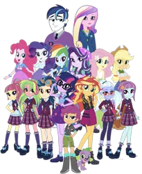 Size: 1257x1536 | Tagged: safe, derpibooru import, editor:superbobiann, applejack, fluttershy, indigo zap, lemon zest, pinkie pie, princess cadance, rainbow dash, rarity, sci-twi, scootaloo, shining armor, sour sweet, spike, spike the regular dog, starlight glimmer, sugarcoat, sunny flare, sunset shimmer, twilight sparkle, dog, equestria girls, equestria girls series, friendship games, mirror magic, alumnus shining armor, dean cadance, humane five, humane seven, humane six, shadow five, simple background, transparent background