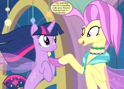 Size: 875x625 | Tagged: alicorn, cropped, derpibooru import, duo, edit, edited screencap, female, my little pony: the movie, ocean flow, one small thing, safe, screencap, seaponified, seapony (g4), seapony twilight, seaquestria, species swap, speech bubble, surf and/or turf, talking, text, twilight sparkle, twilight sparkle (alicorn)