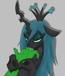 Size: 1096x1276 | Tagged: artist:waffleberry, derpibooru import, finger in mouth, finger sucking, human, human male, male, oc, oc:anon, offscreen character, queen chrysalis, suggestive