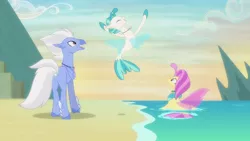 Size: 1920x1080 | Tagged: classical hippogriff, derpibooru import, discovery family logo, family, father and son, female, hippogriff, male, mother and son, ocean flow, safe, screencap, seapony (g4), sky beak, surf and/or turf, terramar