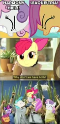 Size: 1009x2068 | Tagged: apple bloom, derpibooru import, meme, ocean flow, por que no los dos, safe, scootaloo, surf and/or turf, sweetie belle, terramar, twilight sparkle, why not both