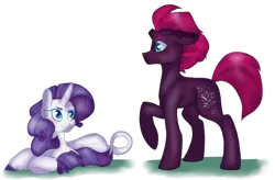 Size: 1024x673 | Tagged: safe, artist:peachjay, derpibooru import, fizzlepop berrytwist, rarity, tempest shadow, pony, my little pony: the movie, prone, raised hoof, simple background, tempity, transparent background