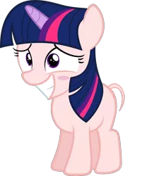 Size: 5650x6000 | Tagged: safe, artist:slb94, derpibooru import, edit, editor:slayerbvc, vector edit, twilight sparkle, unicorn, absurd resolution, blushing, embarrassed, female, filly, filly twilight sparkle, furless, furless edit, grin, nude edit, nudity, shaved, shaved tail, simple background, smiling, solo, transparent background, vector, younger