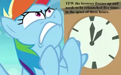 Size: 1024x640 | Tagged: angry, clock, cropped, derpibooru import, edit, edited screencap, grannies gone wild, rainbow dash, rainbow dash is best facemaker, safe, screencap, tfw