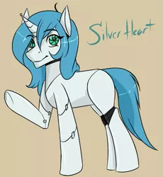 Size: 705x767 | Tagged: safe, artist:pi9o, derpibooru import, oc, oc:silver heart, unofficial characters only, pony, robot, robot pony, unicorn, aperture iris, solo