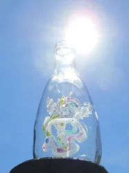 Size: 774x1033 | Tagged: artist:malte279, craft, derpibooru import, engraving, glass, glass bottle, glass engraving, glass painting, princess celestia, safe, sun