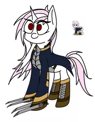 Size: 2012x2586 | Tagged: safe, derpibooru import, oc, oc:banshee, unofficial characters only, pony, unicorn, pony town, clothes, hoof blades, jacket, pink mane, red eyes