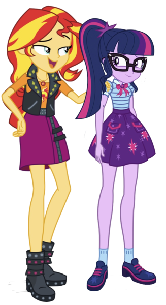 Size: 727x1335 | Tagged: safe, artist:seahawk270, derpibooru import, editor:superbobiann, sci-twi, sunset shimmer, twilight sparkle, equestria girls, equestria girls series, forgotten friendship, clothes, female, lesbian, scitwishimmer, shipping, simple background, sunsetsparkle, transparent background