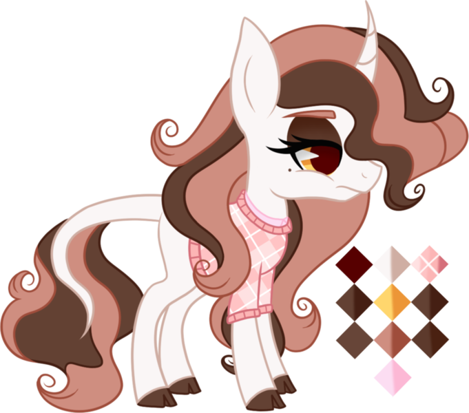 Size: 952x839 | Tagged: artist:sweethearttarot, beauty mark, clothes, cloven hooves, color palette, commission, curved horn, derpibooru import, leonine tail, oc, reference sheet, safe, simple background, solo, sweater, transparent background, unofficial characters only