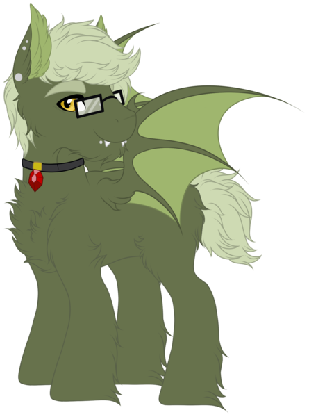 Size: 1347x1815 | Tagged: safe, artist:sweethearttarot, derpibooru import, oc, unofficial characters only, bat pony, chest fluff, commission, custom, disguise, disguised siren, fangs, glasses, irl, photo, piercing, simple background, siren necklace, solo, toy, transparent background