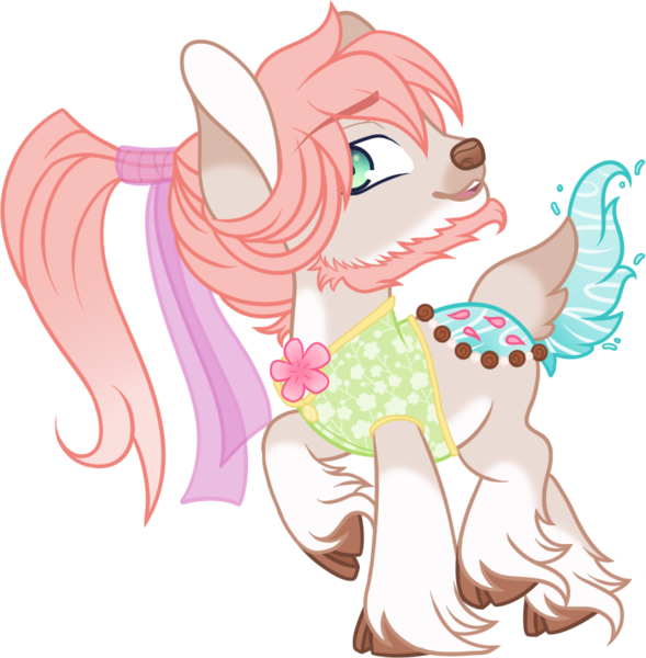 Size: 828x843 | Tagged: artist:sweethearttarot, beard, derpibooru import, facial hair, fawn pond, flower, oc, oc:benji, original species, outfit, pond pony, ribbon, safe, simple background, solo, transparent background, unofficial characters only, unshorn fetlocks