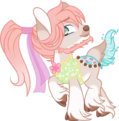 Size: 828x843 | Tagged: artist:sweethearttarot, beard, derpibooru import, facial hair, fawn pond, flower, oc, oc:benji, original species, outfit, pond pony, ribbon, safe, simple background, solo, transparent background, unofficial characters only, unshorn fetlocks