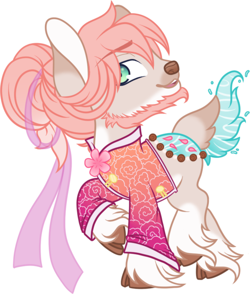 Size: 728x857 | Tagged: artist:sweethearttarot, beard, derpibooru import, facial hair, fawn pond, flower, oc, oc:benji, original species, outfit, pond pony, ribbon, safe, simple background, solo, transparent background, unofficial characters only, unshorn fetlocks