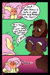 Size: 2000x3000 | Tagged: safe, artist:mr.smile, derpibooru import, fluttershy, oc, oc:boulder, pony, blushing, bouldshy, canon x oc, comic, dialogue, explicit source, female, male, speech bubble, stallion, straight