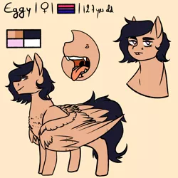 Size: 1024x1024 | Tagged: safe, artist:eggymy, deleted from derpibooru, derpibooru import, oc, oc:eggy, unofficial characters only, pegasus, pony, fangs, female, mare, reference sheet, solo, tongue out