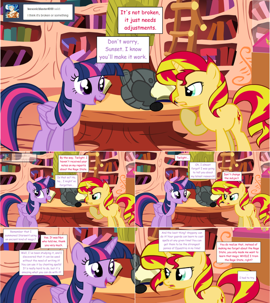 Size: 1284x1444 | Tagged: safe, artist:hakunohamikage, derpibooru import, sunset shimmer, twilight sparkle, twilight sparkle (alicorn), alicorn, pony, ask-princesssparkle, ask, golden oaks library, headset, tumblr