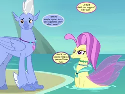 Size: 740x555 | Tagged: classical hippogriff, cropped, derpibooru import, edit, edited screencap, female, flowbeak, good clean married sex, hippogriff, implied sex, implied transformation, male, ocean flow, screencap, seapony (g4), shipping, sky beak, speech bubble, straight, suggestive, surf and/or turf, text