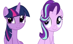 Size: 1024x624 | Tagged: safe, artist:themixelfan, derpibooru import, starlight glimmer, twilight sparkle, twilight sparkle (alicorn), alicorn, pony, unicorn, fame and misfortune, cute, duo, female, glimmerbetes, mare, simple background, sitting, transparent background, twiabetes, vector