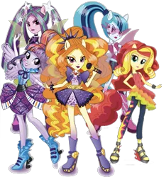 Size: 1249x1349 | Tagged: safe, derpibooru import, editor:superbobiann, adagio dazzle, aria blaze, sonata dusk, sunset shimmer, twilight sparkle, equestria girls, rainbow rocks, box art, ponied up, stock vector, the dazzlings