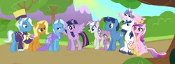 Size: 3664x1328 | Tagged: safe, artist:themexicanpunisher, derpibooru import, idw, jack pot, night light, princess cadance, princess flurry heart, shining armor, spike, sunflower spectacle, trixie, twilight sparkle, twilight sparkle (alicorn), twilight velvet, alicorn, grannies gone wild, spoiler:comic, spoiler:comic40, family, female, jacktacle, lesbian, male, nightvelvet, shiningcadance, shipping, sparkle family, spike's family, spike's parents, straight, trixie's family, trixie's parents, twilight's family, twilight's parents, twixie