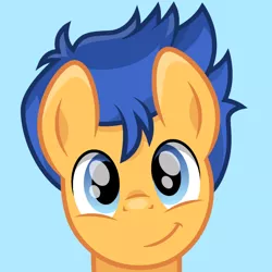Size: 600x600 | Tagged: safe, artist:cloudyglow, derpibooru import, flash sentry, pegasus, pony, blue background, bust, cute, diasentres, looking at you, portrait, simple background, smiling, solo