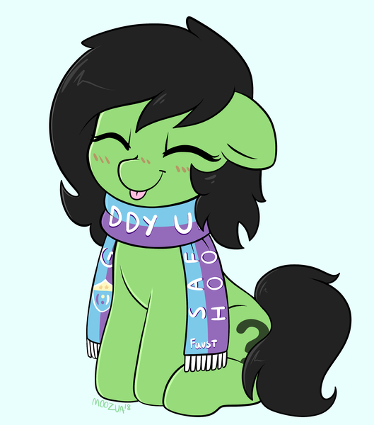 Size: 3053x3460 | Tagged: safe, artist:moozua, derpibooru import, oc, oc:anonfilly, unofficial characters only, /mlp/, 4chan cup, 4chan cup scarf, adoranon, chibi, clothes, cute, female, filly, ocbetes, scarf, solo, tongue out