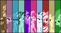 Size: 804x438 | Tagged: alicorn, applejack, artist:aukaicraftlv, derpibooru import, discord, dragon ball super, fluttershy, mane six, maud pie, pinkie pie, rainbow dash, rainbow power, rarity, safe, starlight glimmer, tournament of power, trixie, twilight sparkle, twilight sparkle (alicorn)