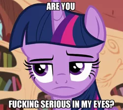 Size: 690x615 | Tagged: alicorn, annoyed, cropped, derpibooru import, disappointed, edit, edited screencap, golden oaks library, grumpy, grumpy twilight, image macro, meme, safe, screencap, solo, testing testing 1-2-3, twilight sparkle, twilight sparkle (alicorn), vulgar