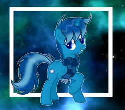 Size: 1024x900 | Tagged: safe, artist:mintoria, derpibooru import, oc, oc:blue dye, pony, unicorn, clothes, male, scarf, solo, space, stallion