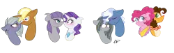 Size: 2837x867 | Tagged: safe, artist:thepegasisterpony, derpibooru import, cheese sandwich, limestone pie, marble pie, maud pie, pinkie pie, pokey pierce, rarity, trenderhoof, blushing, cheesepie, crack shipping, female, lesbian, male, marblepierce, rarimaud, shipping, simple background, straight, transparent background, trenderstone