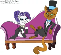 Size: 549x502 | Tagged: safe, artist:emiemi345, derpibooru import, capper dapperpaws, rarity, abyssinian, anthro, unicorn, my little pony: the movie, black dress, capperity, clothes, dress, female, hat, male, mare, paws, shipping, simple background, straight, top hat, tuxedo, white background