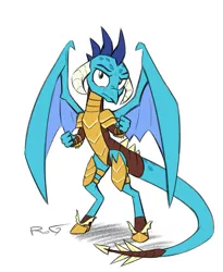 Size: 1193x1454 | Tagged: armor, artist:quadrog, derpibooru import, dragon, dragon armor, dragoness, female, looking at you, princess ember, safe, simple background, solo, white background