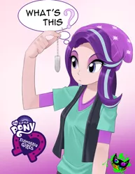 Size: 1000x1294 | Tagged: suggestive, artist:silent-sid, derpibooru import, starlight glimmer, equestria girls, mirror magic, spoiler:eqg specials, beanie, gradient background, hat, human coloration, solo, tampon, thought bubble