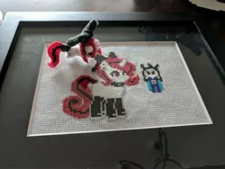 Size: 4048x3036 | Tagged: artist:tinyequine, cross stitch, derpibooru import, irl, oc, oc:bubbles, oc:lilith, photo, safe, sarubobo