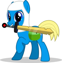 Size: 767x772 | Tagged: safe, artist:mlp-trailgrazer, derpibooru import, oc, oc:finn the pony, unofficial characters only, earth pony, pony, adventure time, cartoon network, clothes, cosplay, costume, finn the human, male, mouth hold, raised hoof, simple background, solo, sword, transparent background, weapon