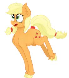 Size: 2458x2796 | Tagged: safe, artist:paskanaakka, derpibooru import, applejack, earth pony, pony, butt freckles, chest fluff, colored hooves, ear fluff, female, freckles, mare, shoulder freckles, simple background, smiling, solo, tail wrap, transparent background, unshorn fetlocks