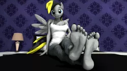 Size: 1920x1080 | Tagged: 3d, anthro, anthro oc, artist:jade4ink, barefoot, breasts, clothes, derpibooru import, feet, female, fetish, foot fetish, oc, oc:dusty dubs, pegasus, soles, solo, source filmmaker, suggestive, wings