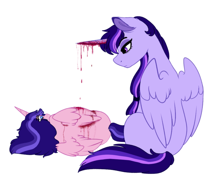 Size: 956x816 | Tagged: abuse, alicorn, alicorn oc, artist:saphi-boo, blood, child abuse, derpibooru import, female, grimdark, implied horn impalement, mare, oc, offspring, parent:flash sentry, parent:twilight sparkle, questionable, simple background, transparent background, unofficial characters only