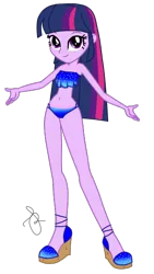 Size: 312x554 | Tagged: suggestive, artist:ilaria122, artist:selenaede, derpibooru import, twilight sparkle, equestria girls, bikini, breasts, clothes, female, high heels, sandals, shoes, simple background, smiling, solo, solo female, swimsuit, transparent background