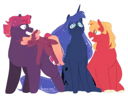 Size: 1107x850 | Tagged: alicorn, alicorn oc, artist:nutter-meg, big macintosh, derpibooru import, female, lunamac, male, oc, oc:lucy, oc:titania, offspring, parent:big macintosh, parent:princess luna, parents:lunamac, princess luna, safe, shipping, simple background, straight, transparent background, wavy mouth