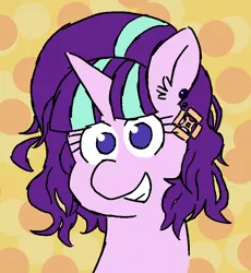 Size: 680x740 | Tagged: safe, artist:threetwotwo32232, derpibooru import, starlight glimmer, pony, unicorn, ear piercing, earring, jewelry, piercing, smiling, solo