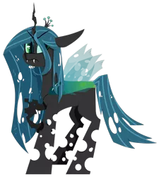 Size: 1961x2180 | Tagged: artist:binkyt11, changeling, changeling queen, cheeselegs, crown, cute, cutealis, derpibooru import, evil, fangs, female, heart, jewelry, lineless, queen chrysalis, raised hoof, regalia, safe, simple background, slit eyes, solo, transparent background, transparent wings