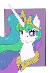 Size: 707x1000 | Tagged: safe, artist:bigshot232, derpibooru import, princess celestia, alicorn, pony, bust, jewelry, looking at you, necklace, smiling