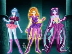 Size: 800x600 | Tagged: safe, artist:gothmegane123, derpibooru import, adagio dazzle, aria blaze, sonata dusk, human, equestria girls, anime style, clothes, dress, humanized, looking at you, sailor moon, skirt, the dazzlings, trio