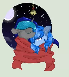 Size: 1392x1548 | Tagged: safe, artist:xxreddevil12xx, derpibooru import, oc, oc:link, oc:techno, unofficial characters only, unicorn, base used, blanket, female, kissing, male, mare, night, stallion