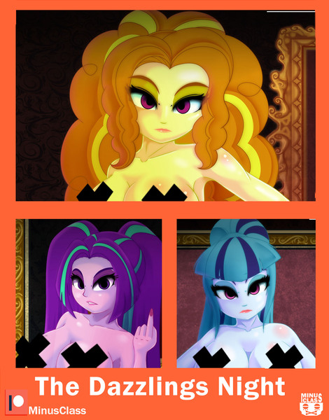 Size: 1800x2300 | Tagged: suggestive, artist:minusclass, derpibooru import, adagio dazzle, aria blaze, sonata dusk, equestria girls, armpits, beckoning, breasts, busty adagio dazzle, busty aria blaze, busty sonata dusk, censored, female, nail polish, nipple tape, pasties, patreon, patreon logo, patreon preview, solo